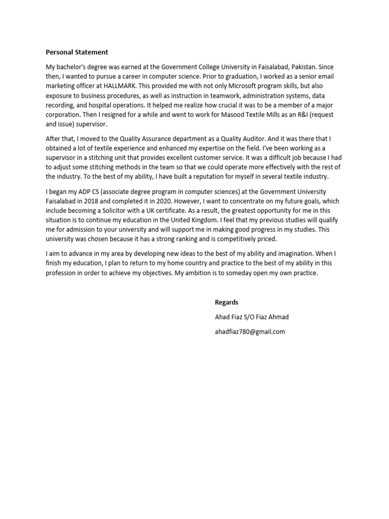 Personal Statement Template | PDF