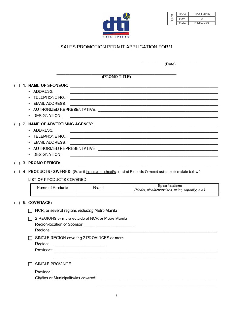 Sales Promotion Permit Application Form | PDF | Advertising | Business