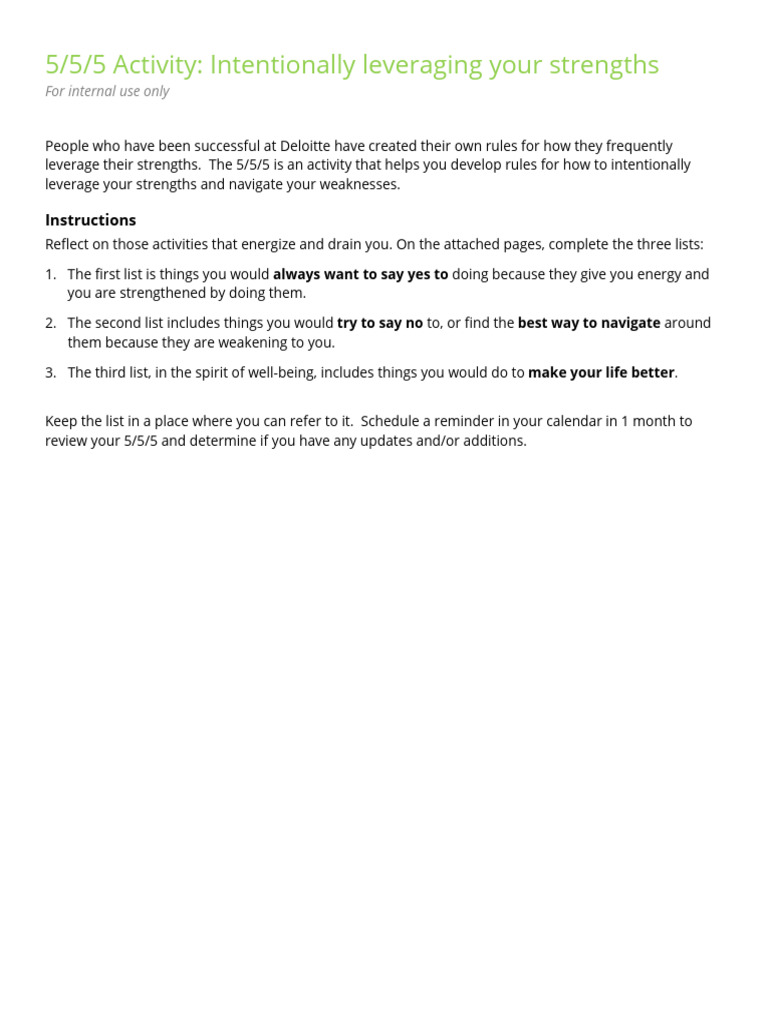 5/5/5 Method for Strengths and Weaknesses | PDF