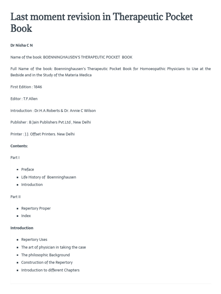 Last Moment Revision in Therapeutic Pocket Book | PDF | Homeopathy ...