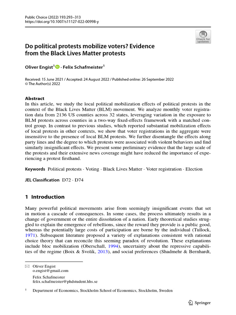 Do Political Protests Mobilize Voters? Evidence From The Black Lives ...