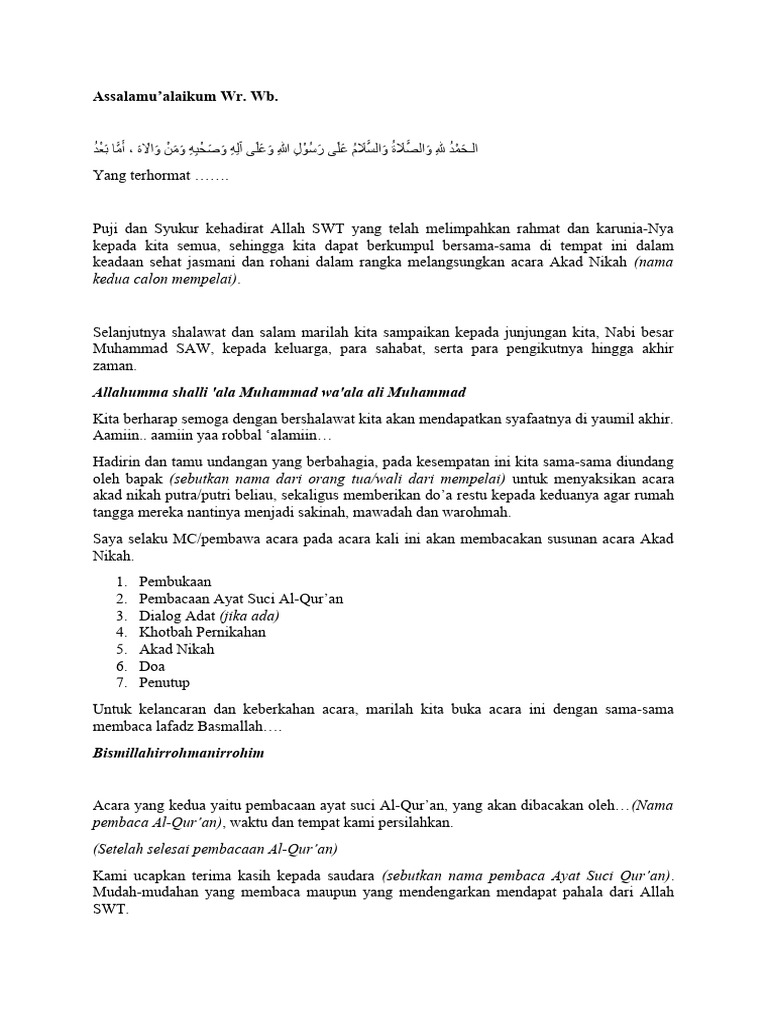 Contoh Teks Pembawa Acara Mc Acara Akad Nikah Pdf