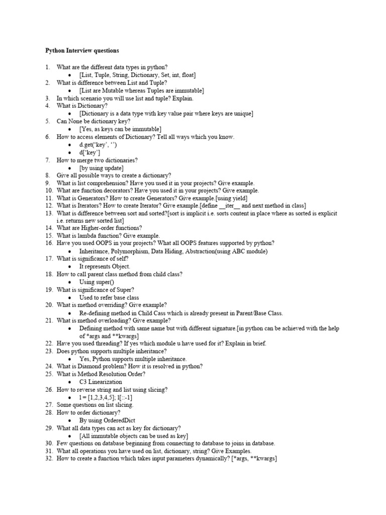 Python Interview Questions India | PDF | Method (Computer Programming ...