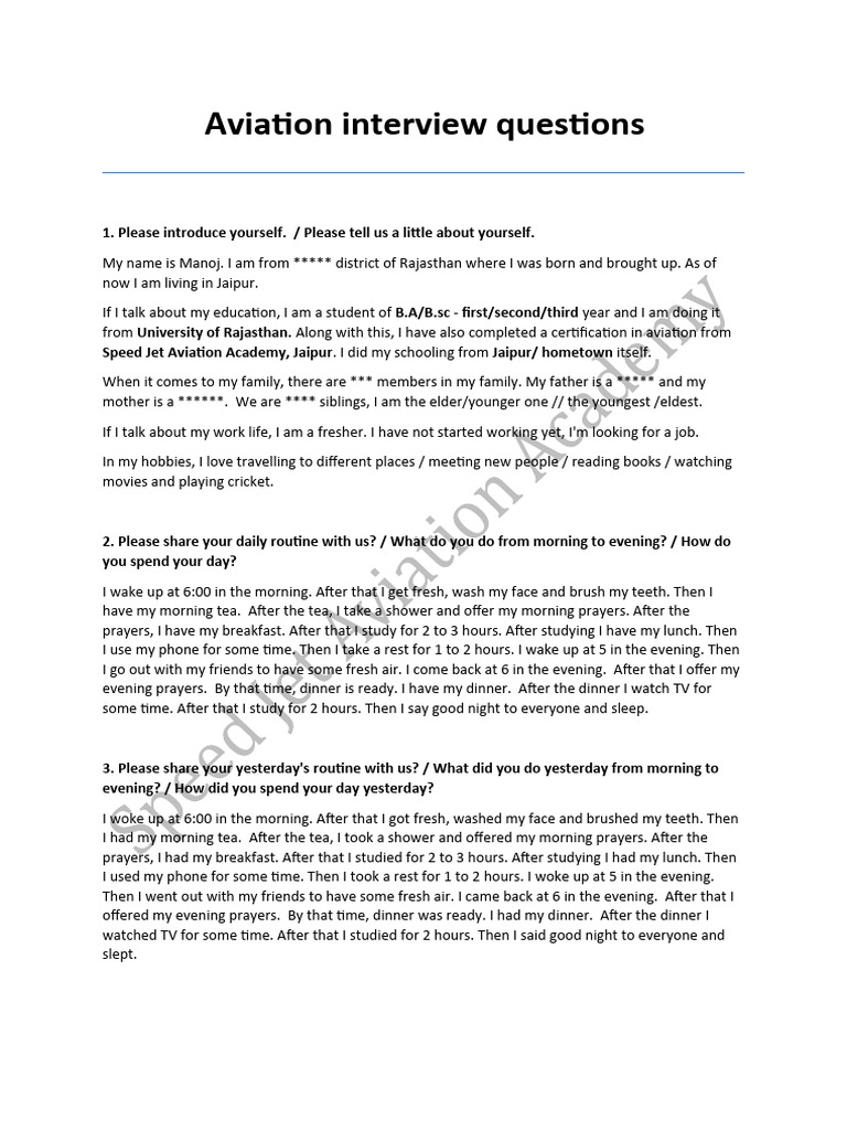 Aviation Interview Questions | PDF