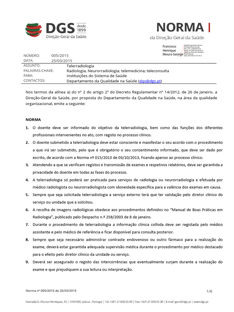 Norma DGS Telerradiologia | PDF | Radiologia | Imagiologia médica
