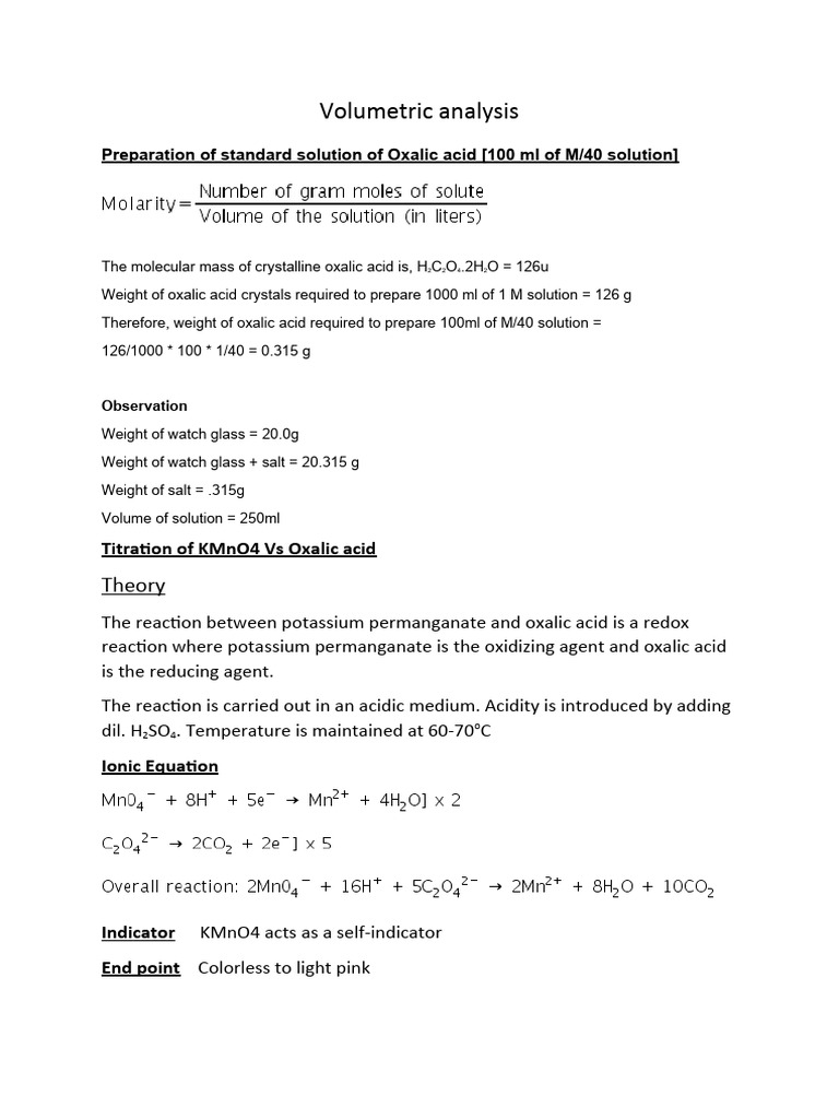 Titration Techniques for Oxalic Acid and Mohr Salt | PDF | Titration ...