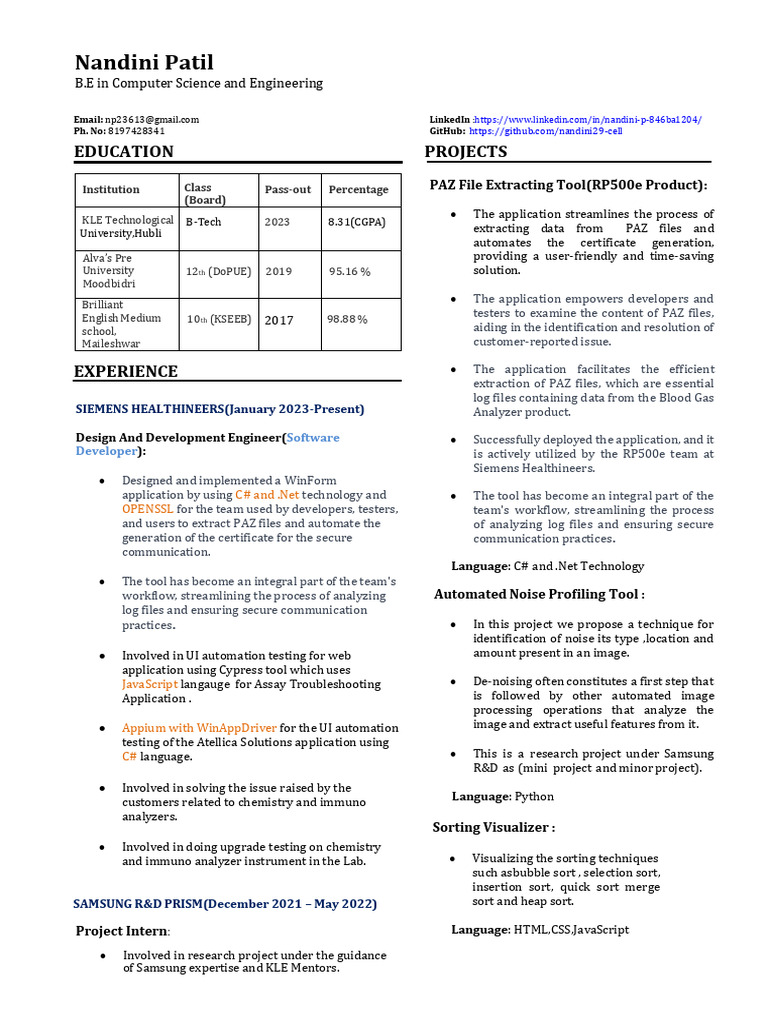Nandini Patil: Software Developer CV | PDF | Computers