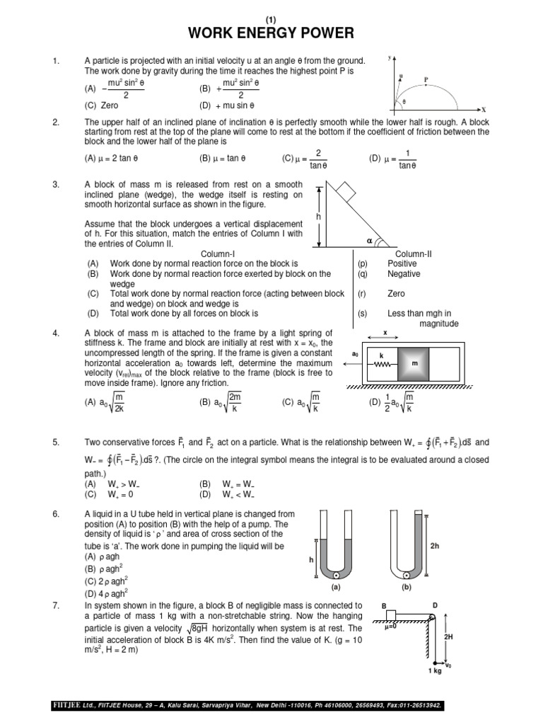 Work Energy Power: Fiitjee | PDF | Force | Applied And ...