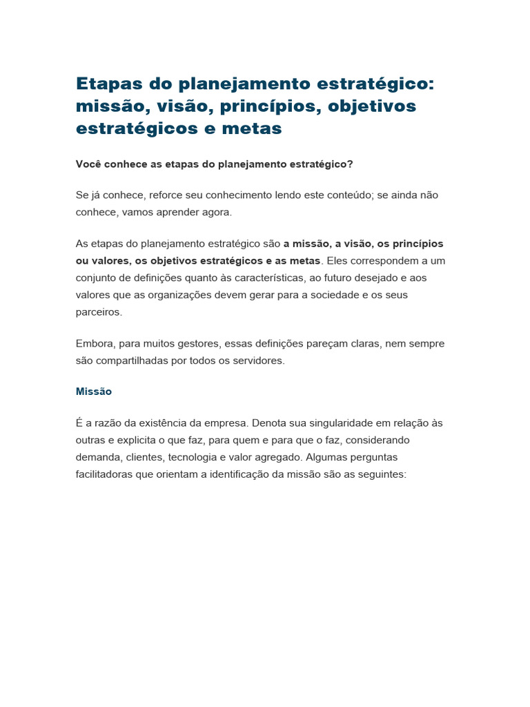 Etapas Do Planejamento Estratégico | PDF | Aprendizado | Planejamento ...