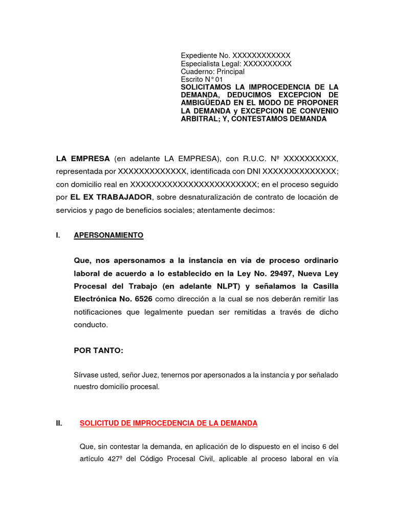 Solicitud de Improcedencia de Demanda Laboral | PDF
