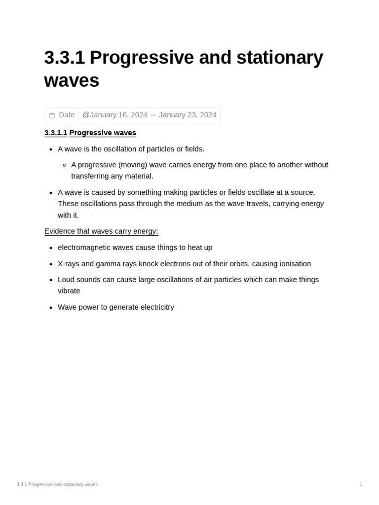Progressive vs Stationary Waves Explained | PDF | Waves | Oscillation