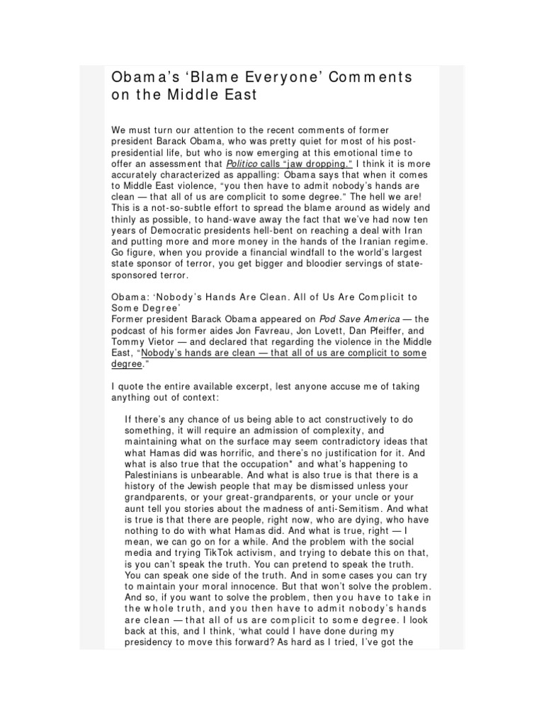 Obama's Blame Everyone' Comments On The Middle East PDF Benjamin