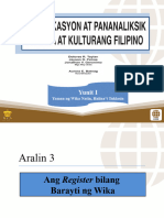 Aralin 3 Ang Register Bilang Varayti NG Wika