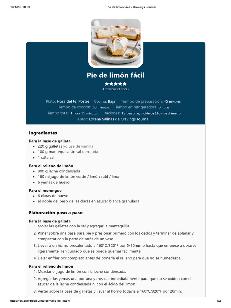 Pie de Limón Fácil Cravings Journal PDF