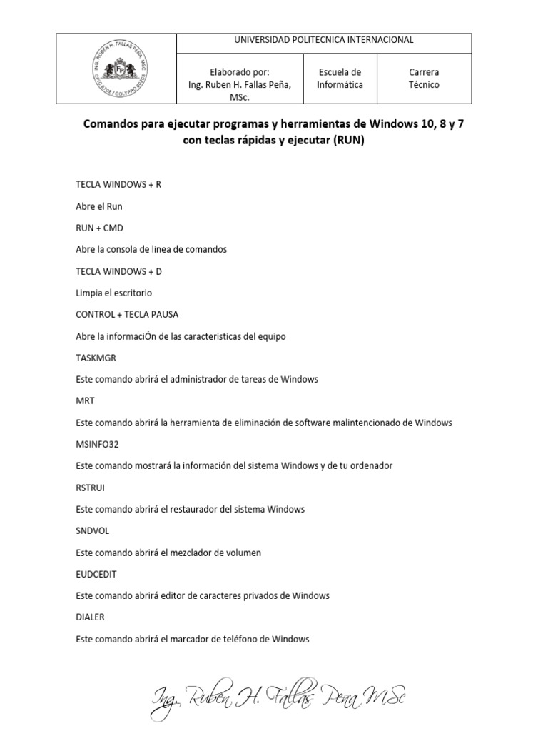 Comandos RUN en Windows 10 y 7 | PDF | Microsoft Windows | Archivo de ...