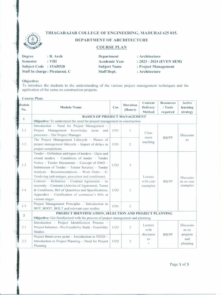 15AR920 PM Signed Course Plan | PDF