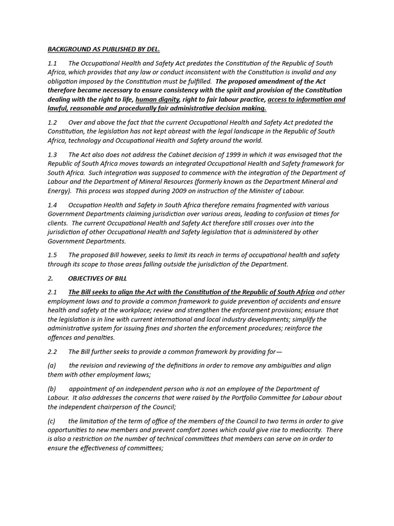 OHS Amendment Bill BACKGROUND PDF