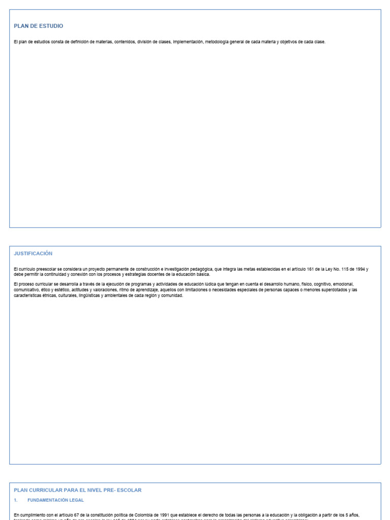 Plan Curricular para Educación Preescolar | PDF | Educación de la ...