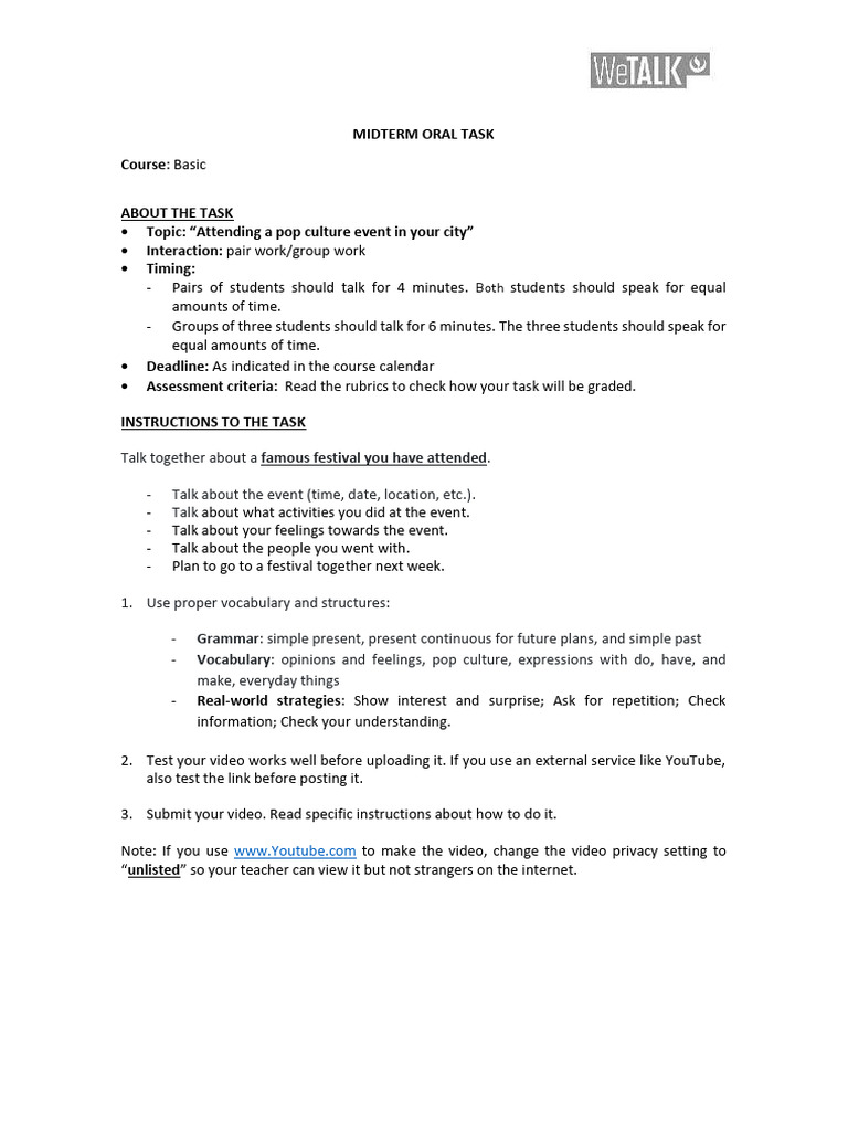 Basic MT Oral Task (Ea) | PDF