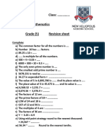 Revision Sheet Grade 5