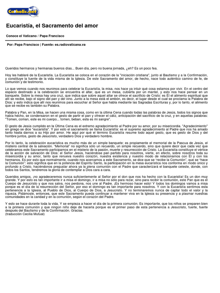 Eucaristía: Sacramento del Amor y Fe | PDF