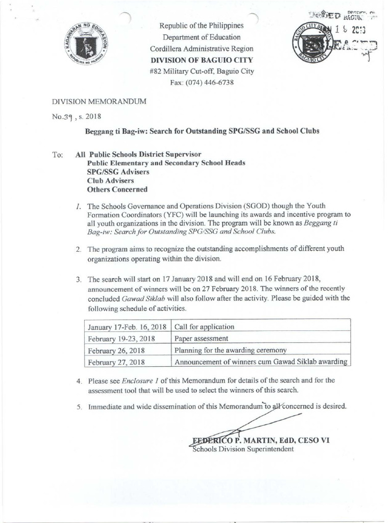 Division memo no 39 s 2018 beggang ti bag iw search for outstanding