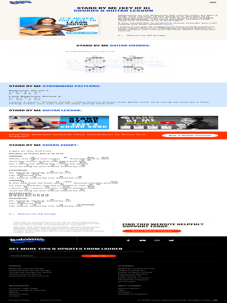 Stand by Me Key of G Lauren Bateman Guitar PDF