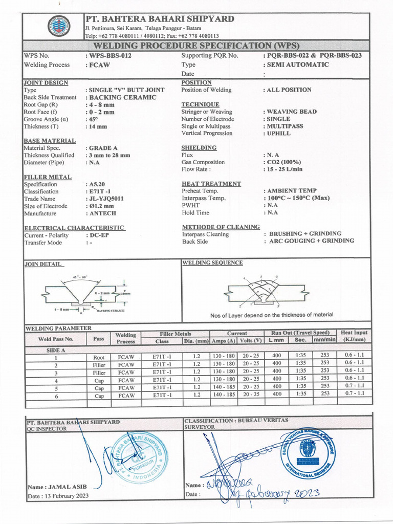 WPS - BBS - 012 - FCAW - Backing Ceramic | PDF