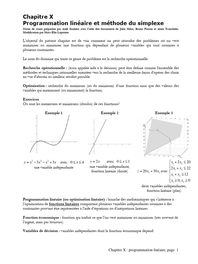 Programmation linéaire et méthode du simplexe | PDF | Optimisation ...