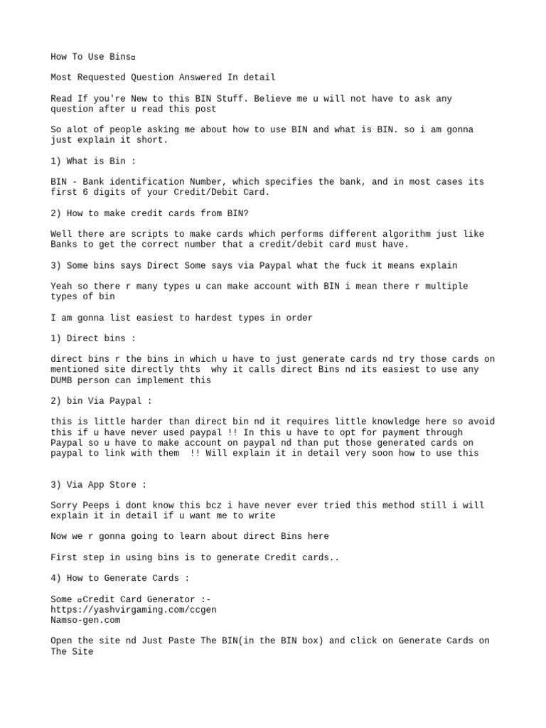 How To Use Bins? Method PDF Pay Pal Credit Card