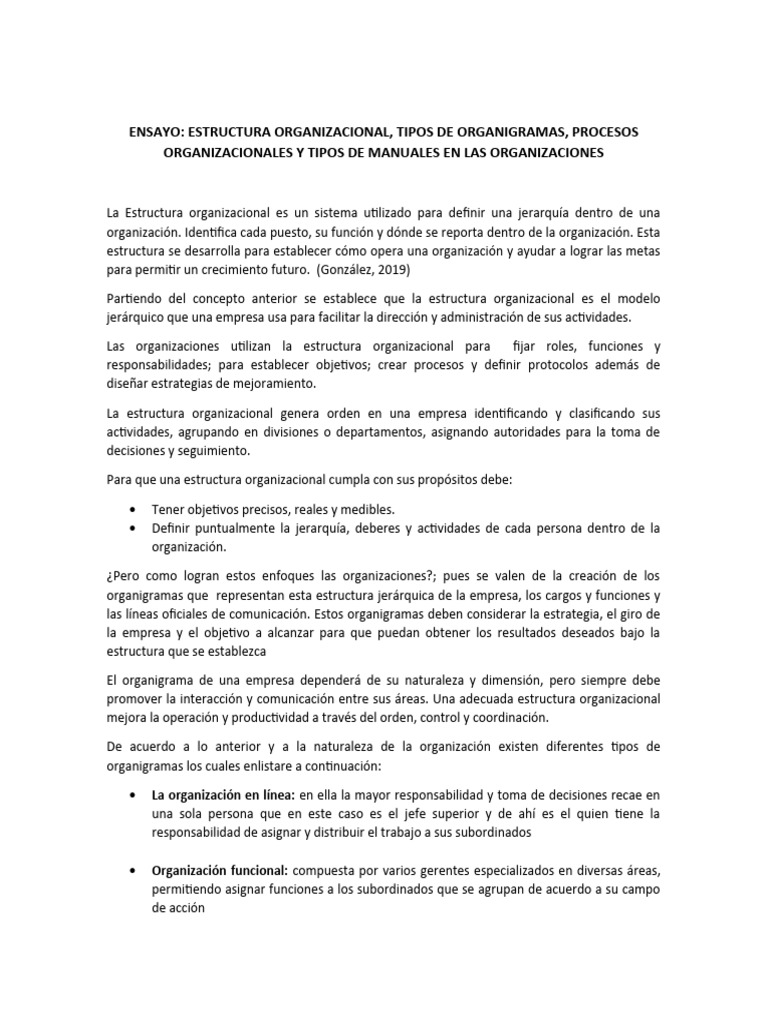 Estructura Organizacional y Manuales Empresariales | PDF | Crecimiento ...