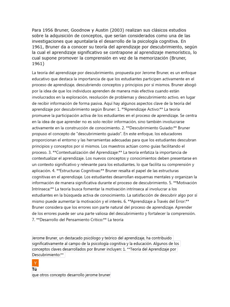 Para 1956 Bruner | PDF | Crecimiento personal y profesional | Ciencia y ...