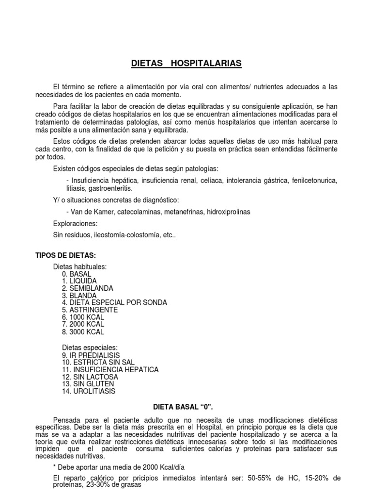 Dietas Hospitalarias Pdf Dieta Panes