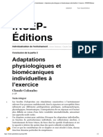 Individualisation de L'entraînement - Adaptations Physiologiques Et Biomécaniques Individuelles À L'exercice - INSEP-Éditions