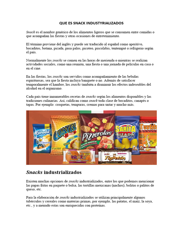 Que Es Snack Industyrializados y Salsa y Aderezos | PDF | ensalada | Salsa