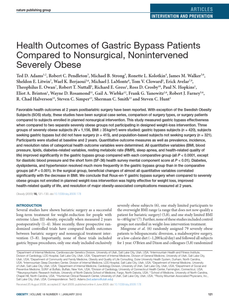 Health Outcomes of Gastric Bypass Patients Compared To Nonsurgical ...