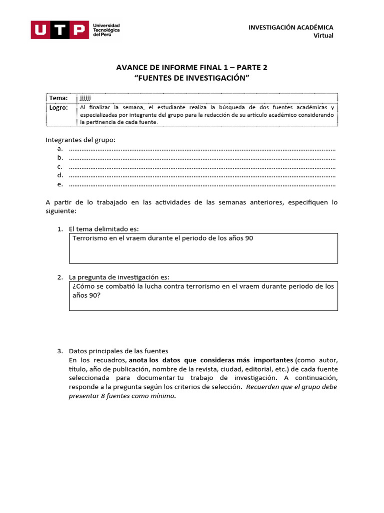 Semana+05-Formato Avance+de+Informe+Final+1+-+Part QEPOJB | PDF | Perú