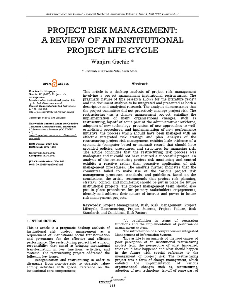Project Risk Management A Review of An Institution | PDF | Risk | Risk ...