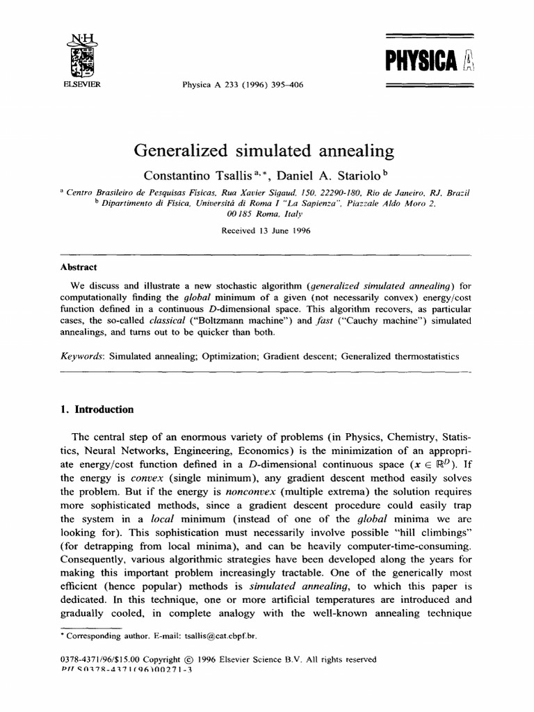 Generalized Simulated Annealing | PDF | Temperature | Mathematical ...