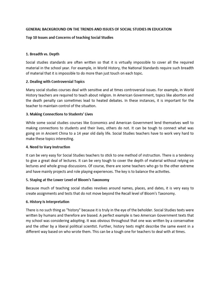 Trends and Issues in Social Studies Education | PDF | Multiculturalism ...