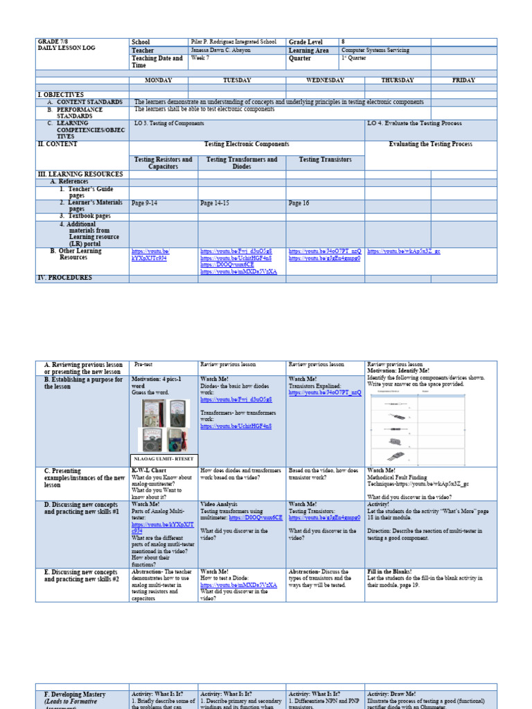 Grade 8: Testing Electronic Components | PDF | Learning | Resistor
