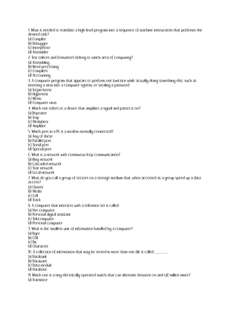 Computer Science Quiz Questions | PDF | Teaching Methods & Materials