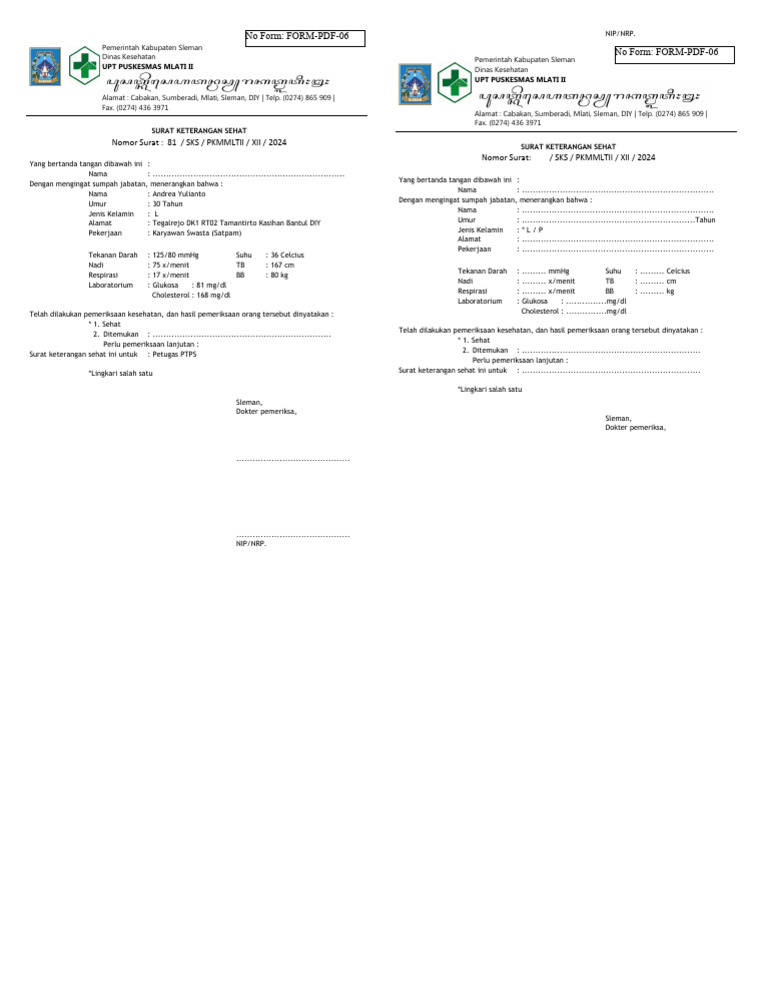 Surat Keterangan Sehat | PDF