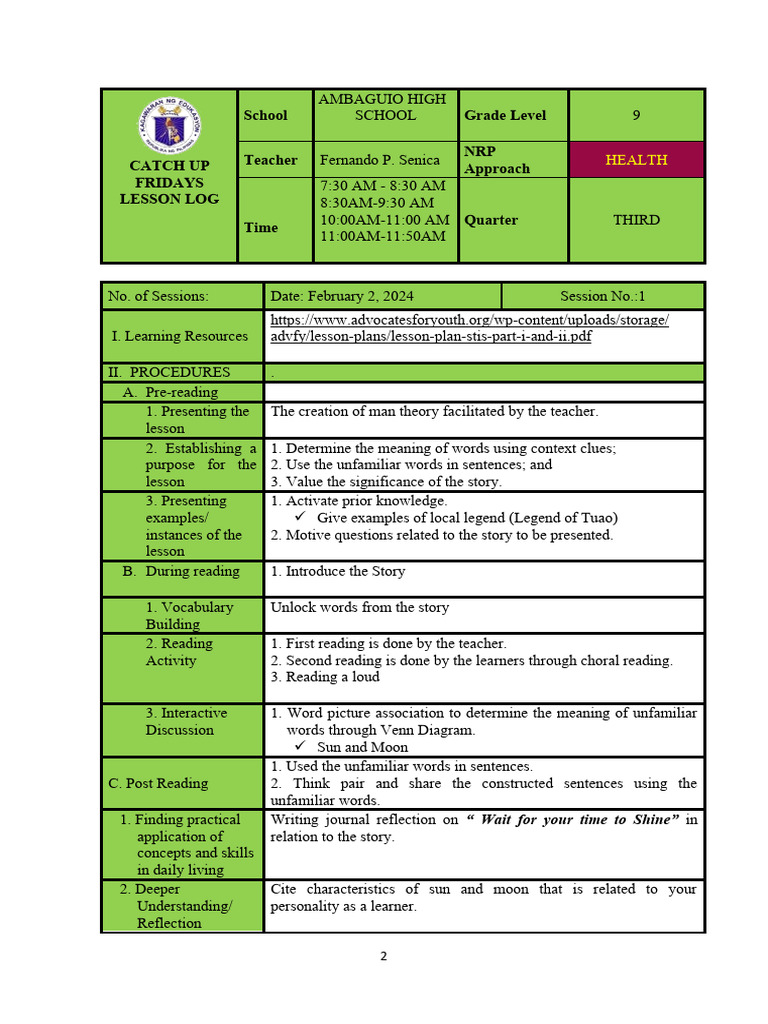 Reading Intervention Template JHS PDF Learning Teachers