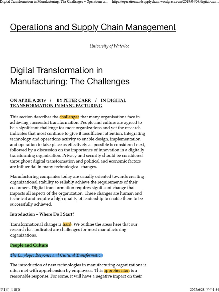 Challenges in Manufacturing Digital Transformation | PDF | Computer ...