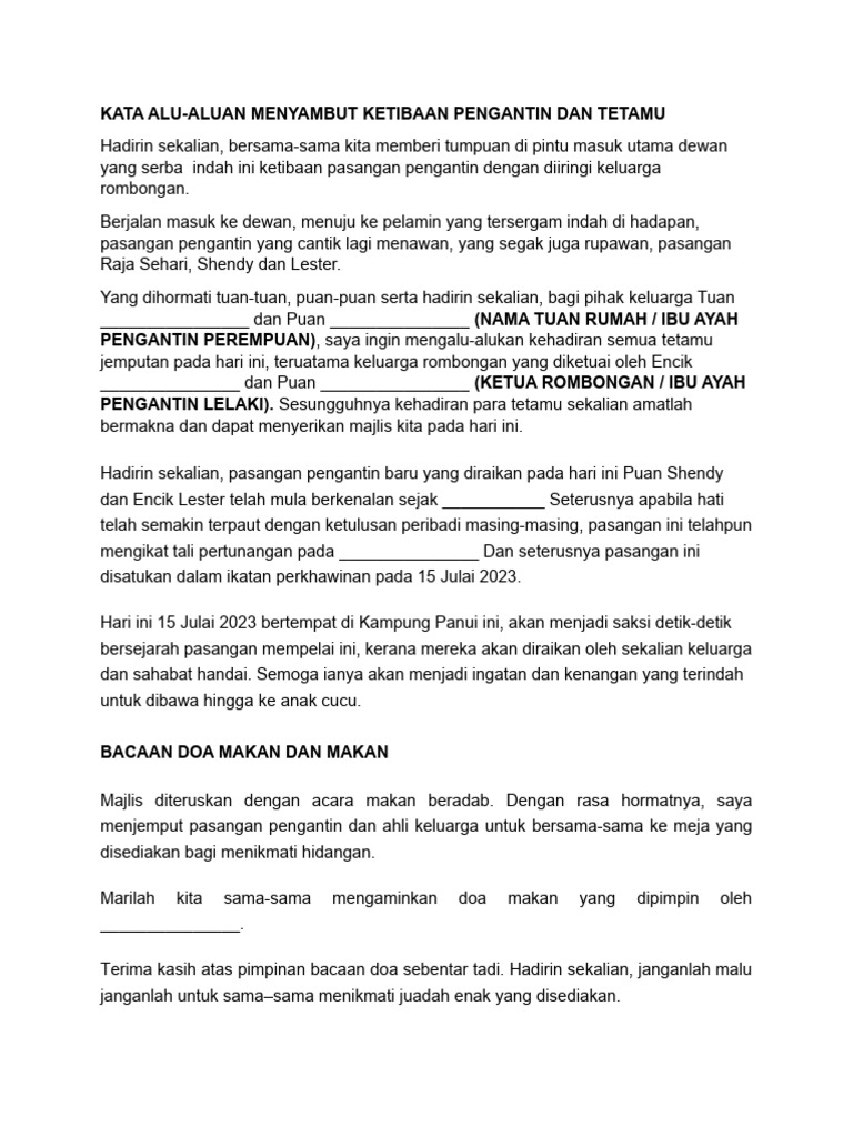 Sambutan Majlis Pernikahan Shendy & Lester | PDF