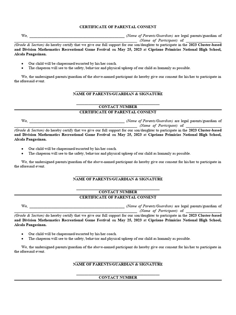 Parental Consent for Math Festival 2023 | PDF | Wellness