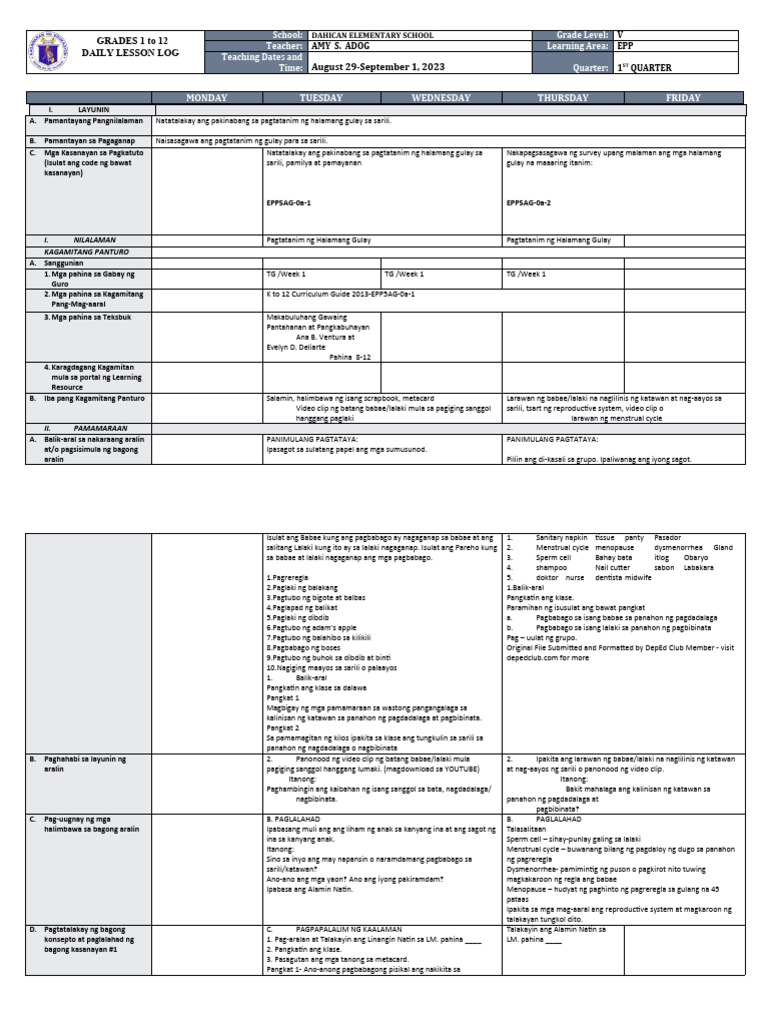 DLL - EPP 5 - Q1 - W1 - Agri | PDF