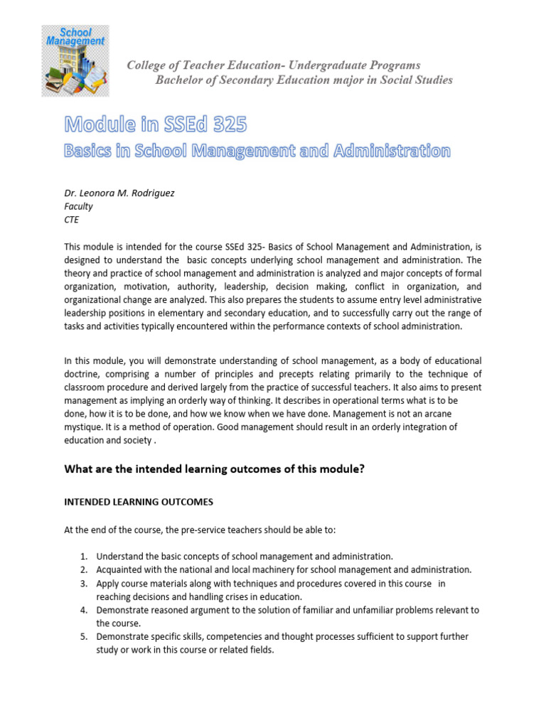 Module in SSEd 325 Basics in School Management and Administration | PDF ...