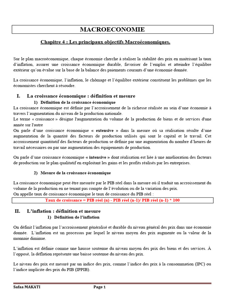 Chapitre 4 Les Principaux Objectifs Macroã©conomiques 2 | PDF
